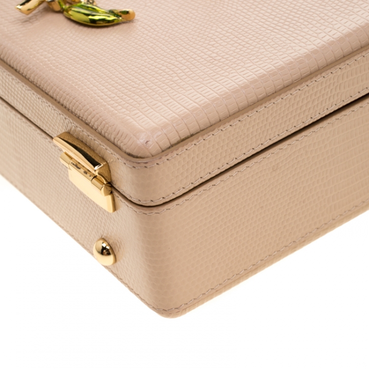 Pre Owned Dolce and Gabbana Beige Lizard Embossed Leather Tulip Embellished Box Bag