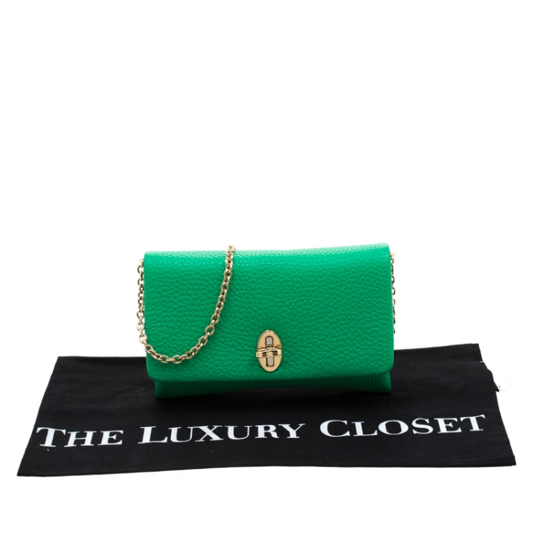Pre Owned Dolce & Gabbana Green Leather Chain Clutch