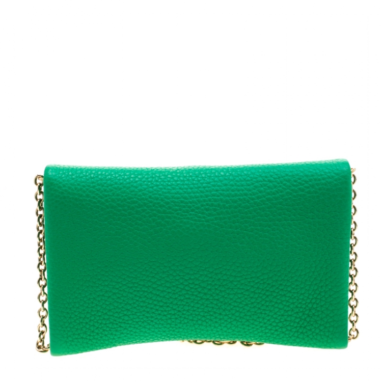 Pre Owned Dolce & Gabbana Green Leather Chain Clutch