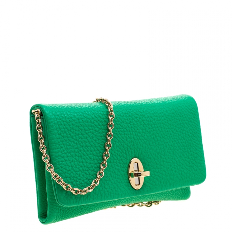 Pre Owned Dolce & Gabbana Green Leather Chain Clutch