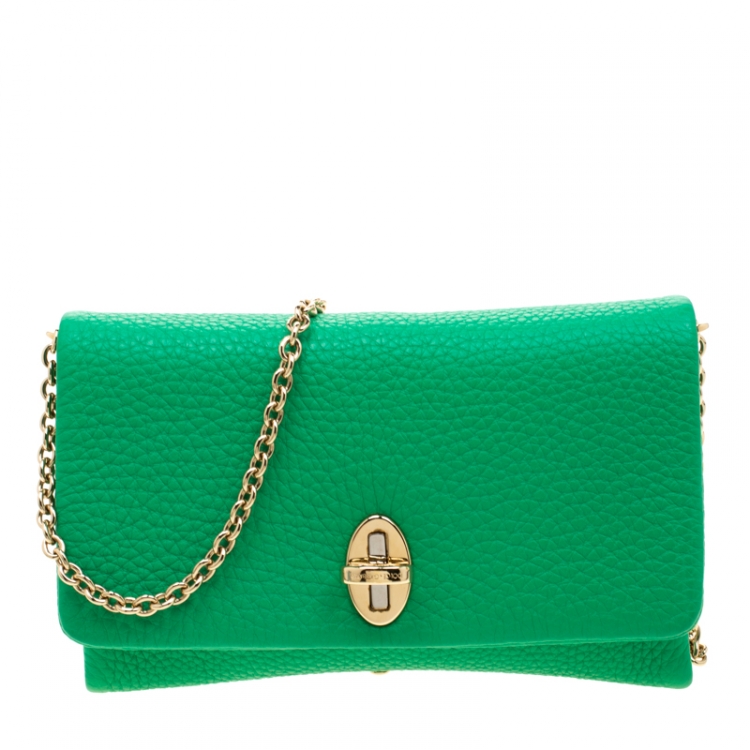 Pre Owned Dolce & Gabbana Green Leather Chain Clutch