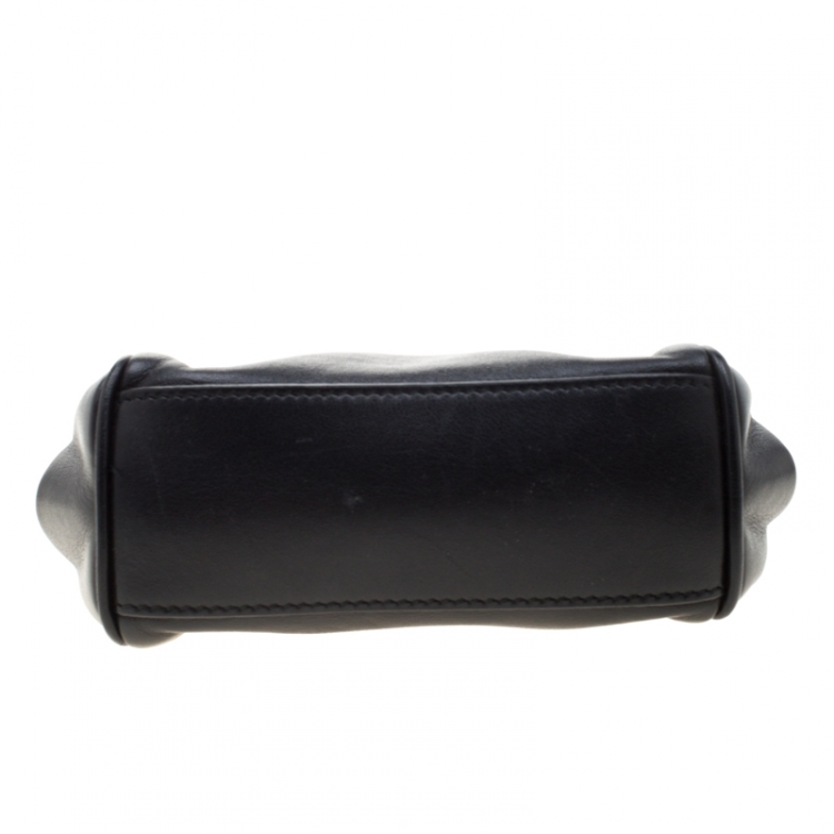 Pre Owned Dolce and Gabana Black Leather Kiss Lock Frame Chain Clutch