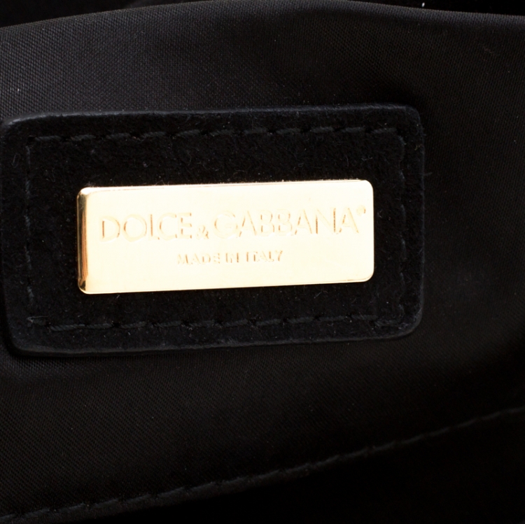 Pre Owned Dolce and Gabbana Yellow/Black Lace and Suede Miss Charles Shoulder Bag