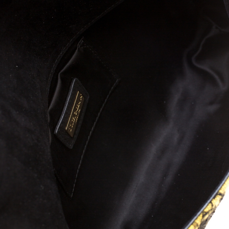 Pre Owned Dolce and Gabbana Yellow/Black Lace and Suede Miss Charles Shoulder Bag
