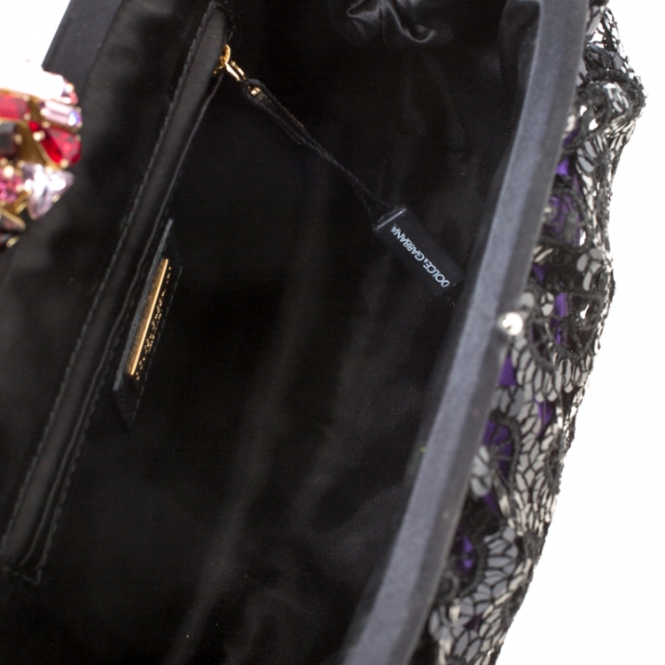 Pre Owned Dolce and Gabbana Black/Purple Sequin Embellished Satin Frame Chain Clutch
