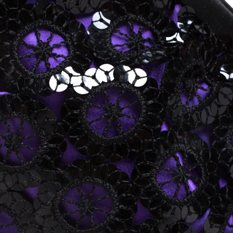 Pre Owned Dolce and Gabbana Black/Purple Sequin Embellished Satin Frame Chain Clutch