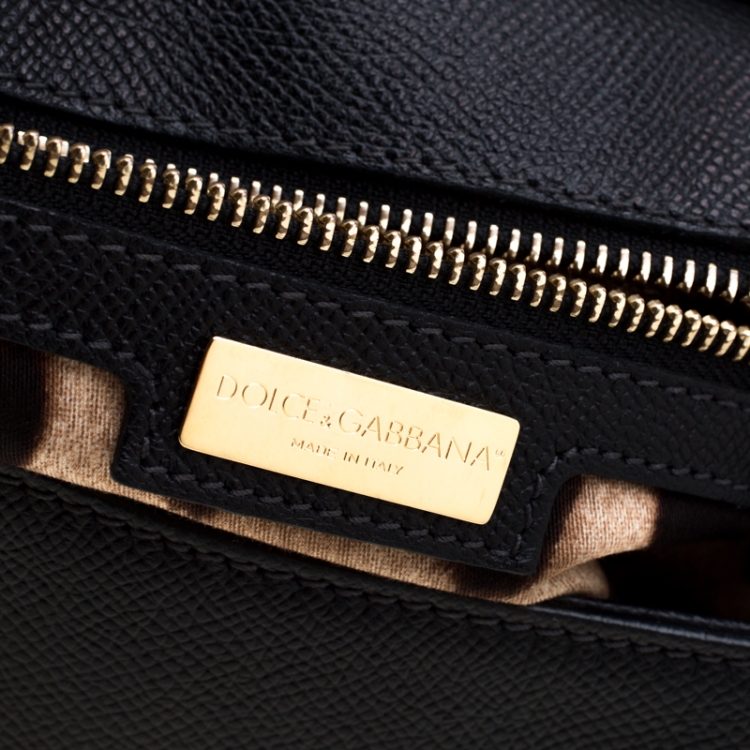 Pre Owned Dolce and Gabbana Black Leather Medium Miss Sicily Tote