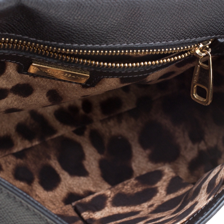 Pre Owned Dolce and Gabbana Black Leather Medium Miss Sicily Tote