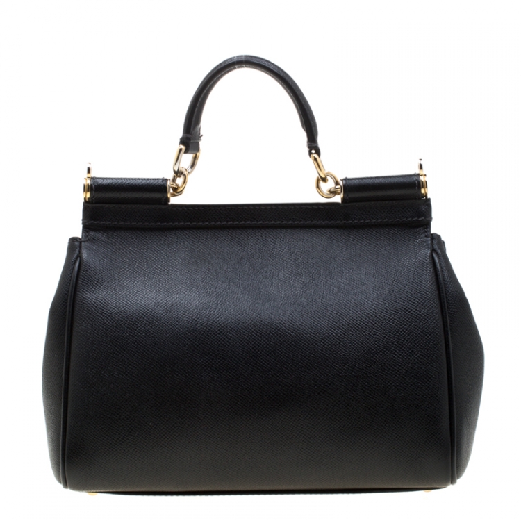 Pre Owned Dolce and Gabbana Black Leather Medium Miss Sicily Tote
