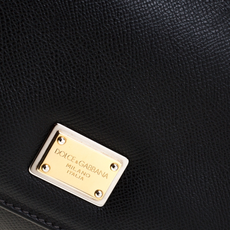Pre Owned Dolce and Gabbana Black Leather Medium Miss Sicily Tote