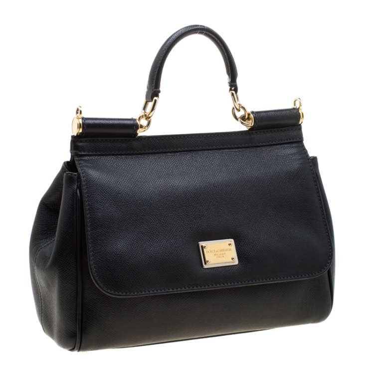 Pre Owned Dolce and Gabbana Black Leather Medium Miss Sicily Tote