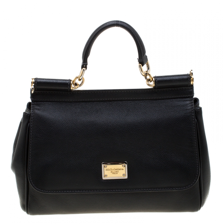 Pre Owned Dolce and Gabbana Black Leather Medium Miss Sicily Tote