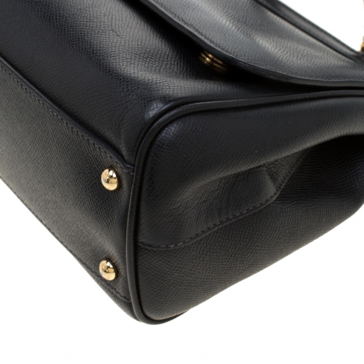 Pre Owned Dolce and Gabbana Black Leather Medium Miss Sicily Tote