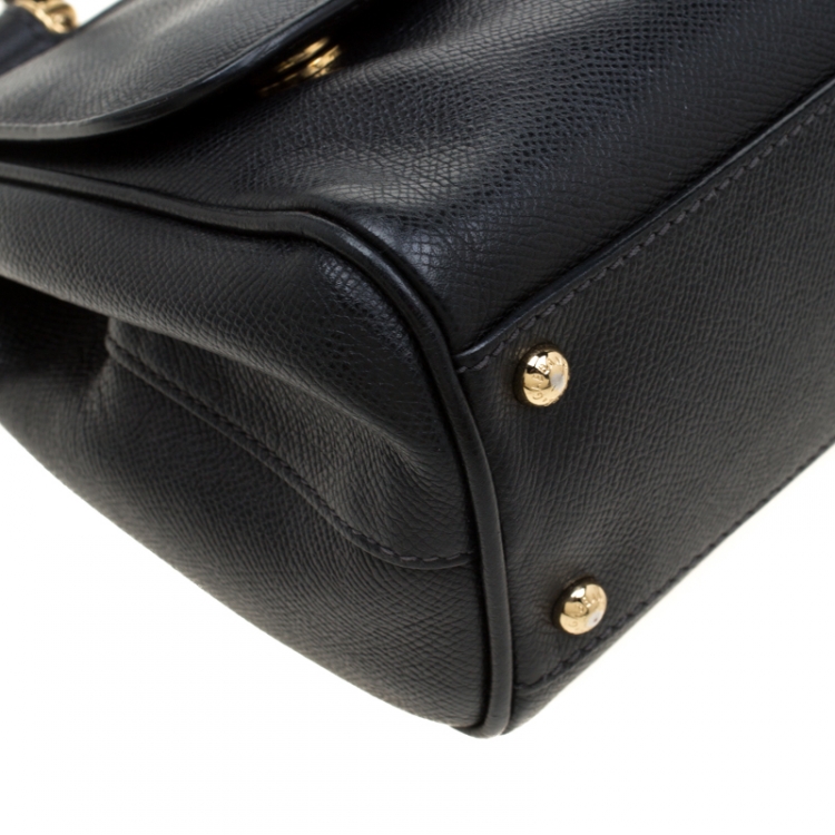 Pre Owned Dolce and Gabbana Black Leather Medium Miss Sicily Tote