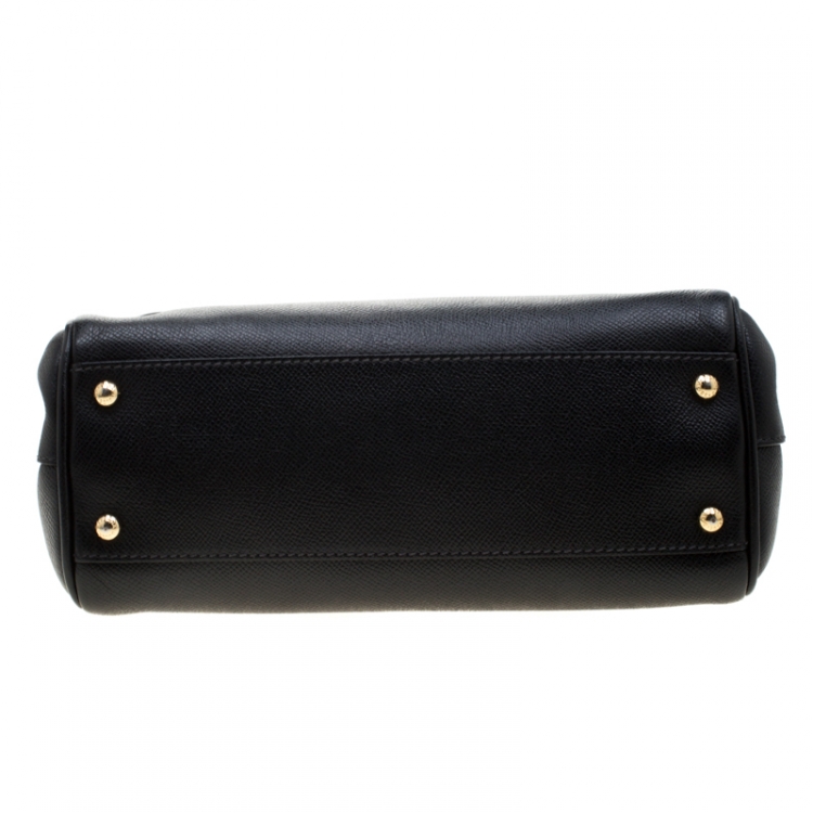 Pre Owned Dolce and Gabbana Black Leather Medium Miss Sicily Tote