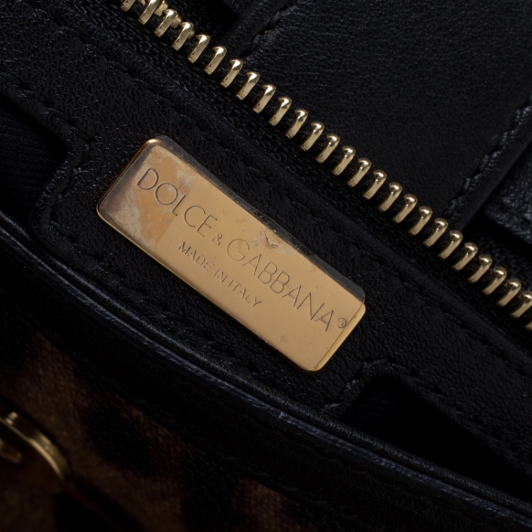 Pre Owned Dolce and Gabbana Brown Leopard Print Coated Canvas Large Miss Sicily Top Handle Bag