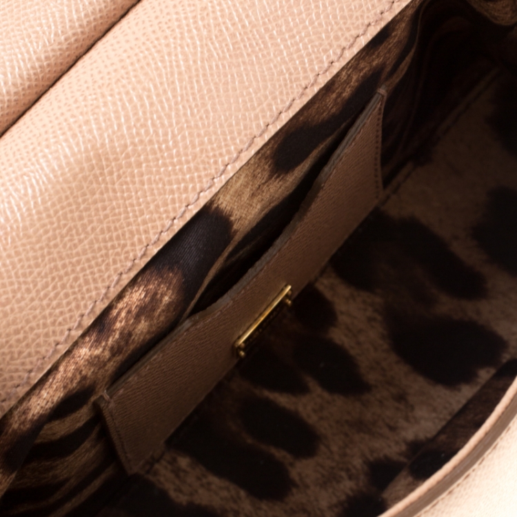 Pre Owned Dolce and Gabbana Beige Leather Small Miss Sicily Tote 