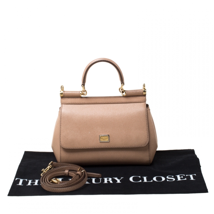 Pre Owned Dolce and Gabbana Beige Leather Small Miss Sicily Tote 