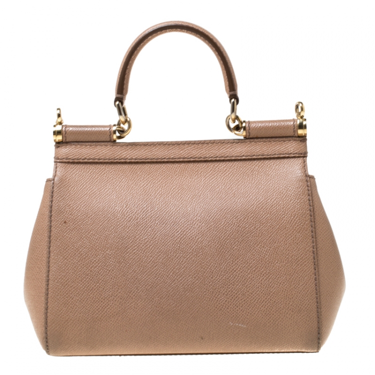 Pre Owned Dolce and Gabbana Beige Leather Small Miss Sicily Tote 