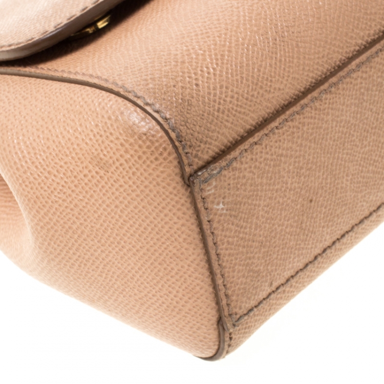 Pre Owned Dolce and Gabbana Beige Leather Small Miss Sicily Tote 