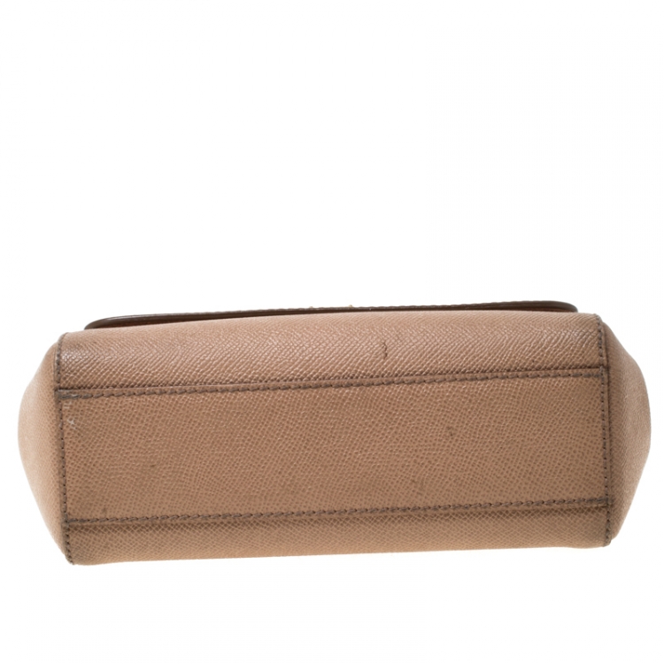 Pre Owned Dolce and Gabbana Beige Leather Small Miss Sicily Tote 