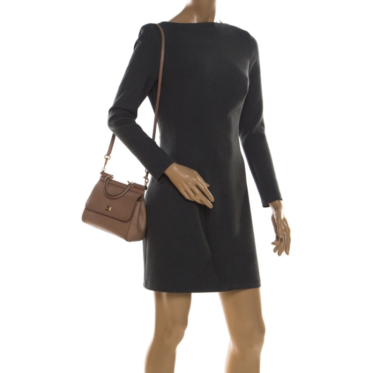 Pre Owned Dolce and Gabbana Beige Leather Small Miss Sicily Tote 