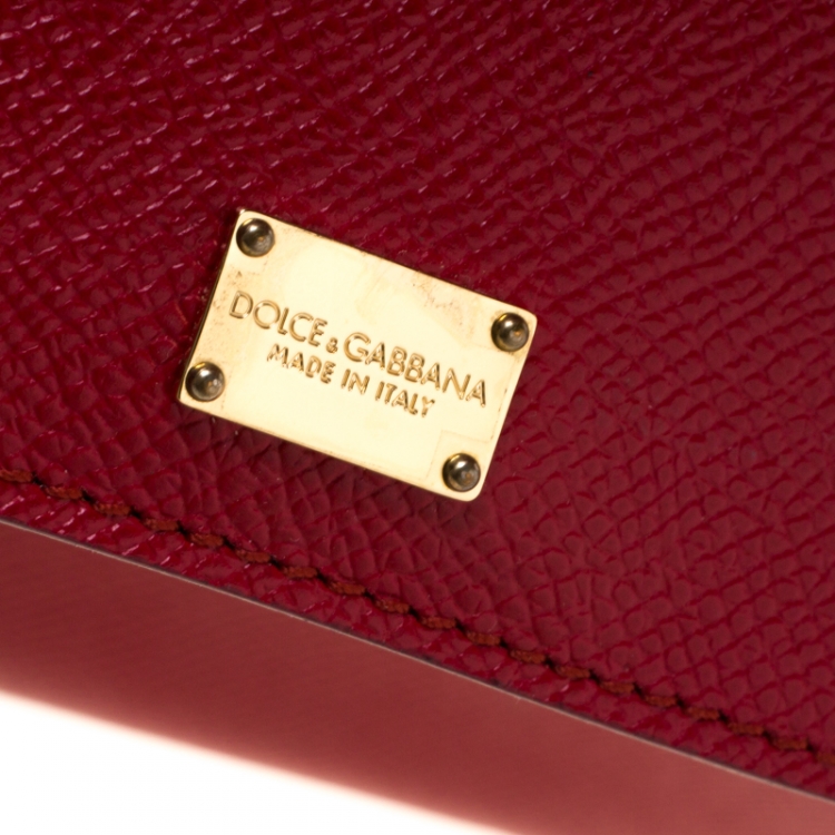 Pre Owned Dolce and Gabbana Red Leather Medium Miss Sicily Top Handle