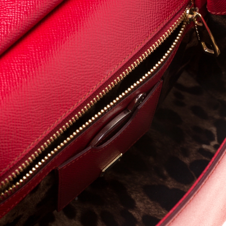 Pre Owned Dolce and Gabbana Red Leather Medium Miss Sicily Top Handle