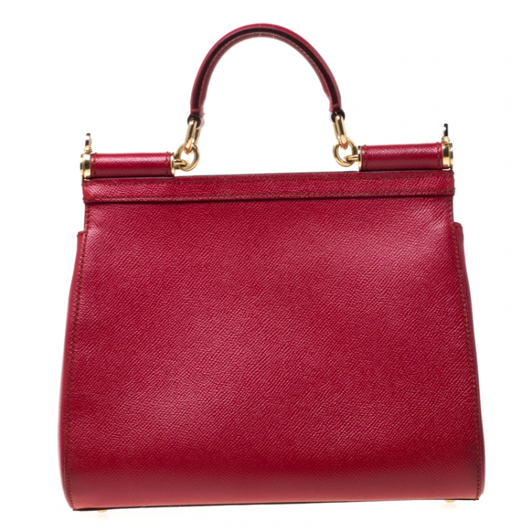 Pre Owned Dolce and Gabbana Red Leather Medium Miss Sicily Top Handle