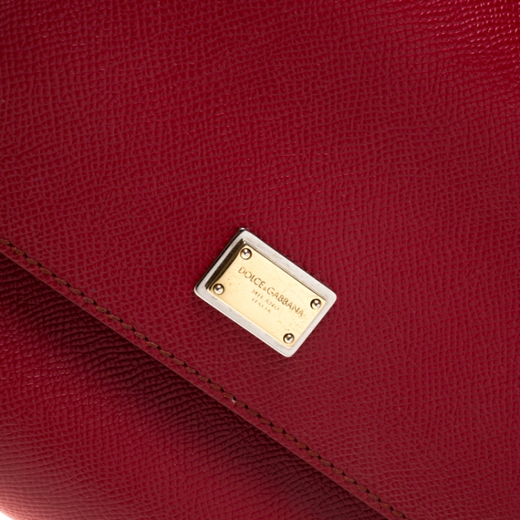 Pre Owned Dolce and Gabbana Red Leather Medium Miss Sicily Top Handle