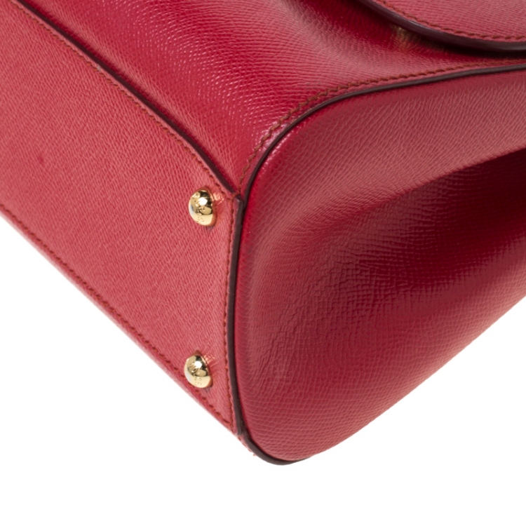 Pre Owned Dolce and Gabbana Red Leather Medium Miss Sicily Top Handle