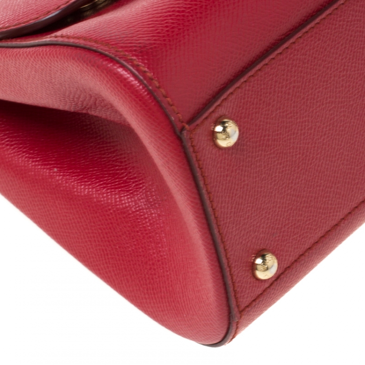 Pre Owned Dolce and Gabbana Red Leather Medium Miss Sicily Top Handle