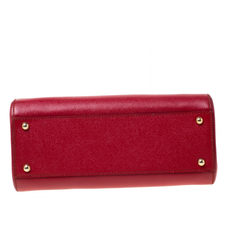 Pre Owned Dolce and Gabbana Red Leather Medium Miss Sicily Top Handle