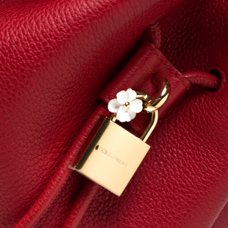 Pre Owned Dolce and Gabbana Red Leather Claudia Drawstring Bucket Bag