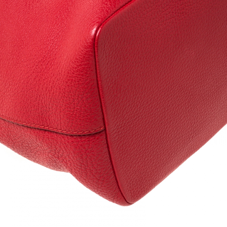 Pre Owned Dolce and Gabbana Red Leather Claudia Drawstring Bucket Bag