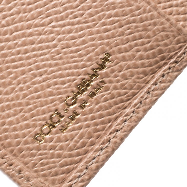 Pre Owned Dolce and Gabbana Beige Leather Bifold Card Holder