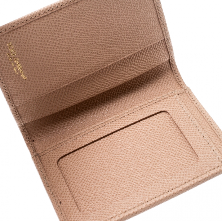 Pre Owned Dolce and Gabbana Beige Leather Bifold Card Holder
