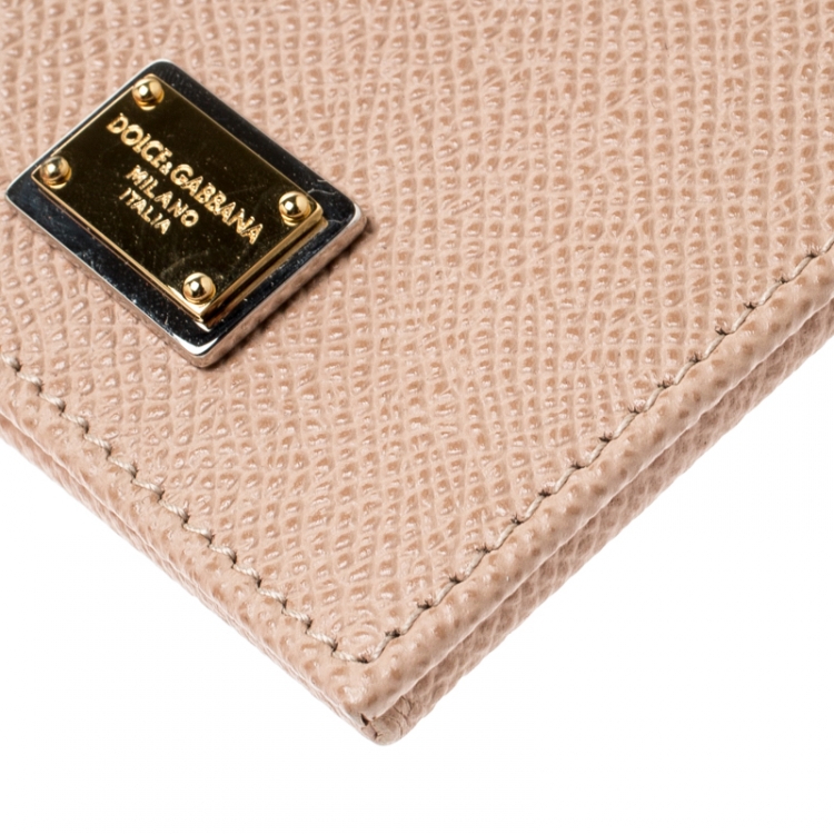 Pre Owned Dolce and Gabbana Beige Leather Bifold Card Holder
