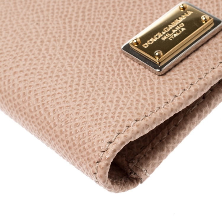 Pre Owned Dolce and Gabbana Beige Leather Bifold Card Holder