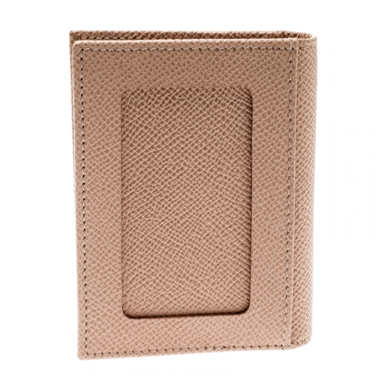 Pre Owned Dolce and Gabbana Beige Leather Bifold Card Holder