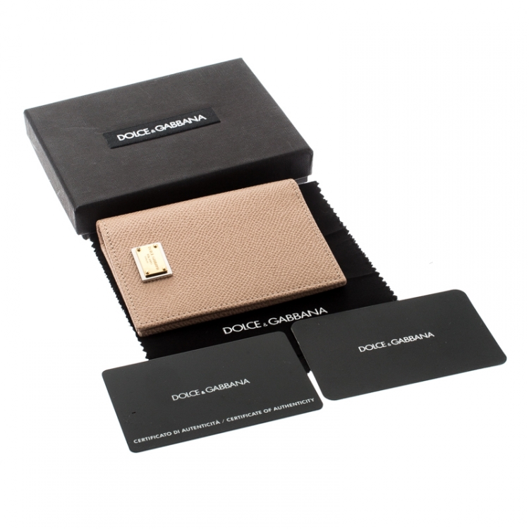 Pre Owned Dolce and Gabbana Beige Leather Bifold Card Holder