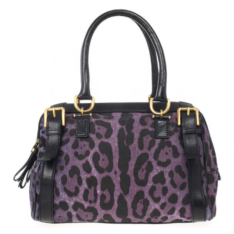 Pre Owned Dolce and Gabbana Purple Leopard 'Miss Easy Way' Boston Bag