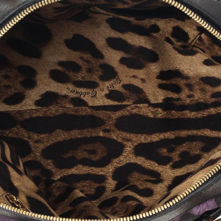 Pre Owned Dolce and Gabbana Purple Leopard 'Miss Easy Way' Boston Bag