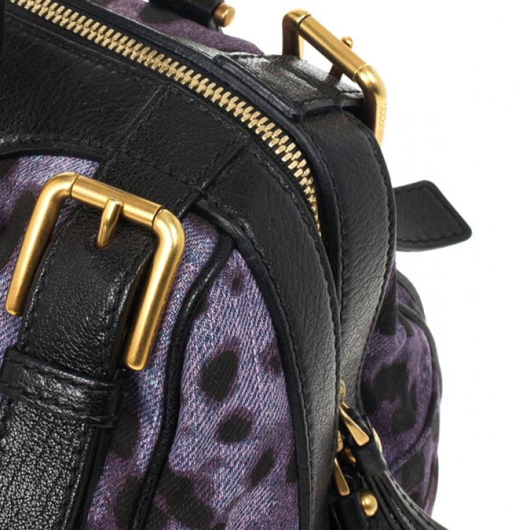 Pre Owned Dolce and Gabbana Purple Leopard 'Miss Easy Way' Boston Bag