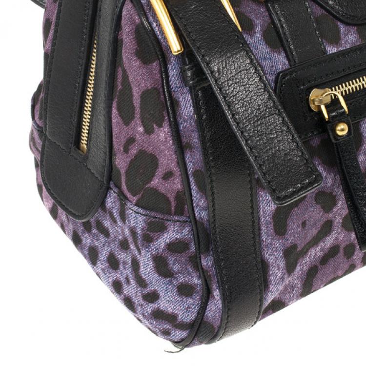 Pre Owned Dolce and Gabbana Purple Leopard 'Miss Easy Way' Boston Bag