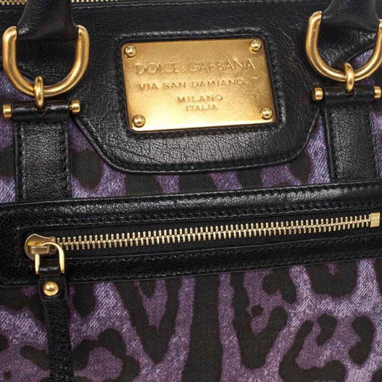 Pre Owned Dolce and Gabbana Purple Leopard 'Miss Easy Way' Boston Bag