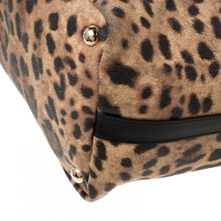 Pre Owned Dolce and Gabbana Beige/Black Leopard Print PVC and Leather Miss Escape Tote