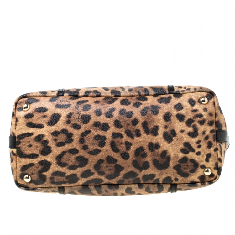 Pre Owned Dolce and Gabbana Beige/Black Leopard Print PVC and Leather Miss Escape Tote