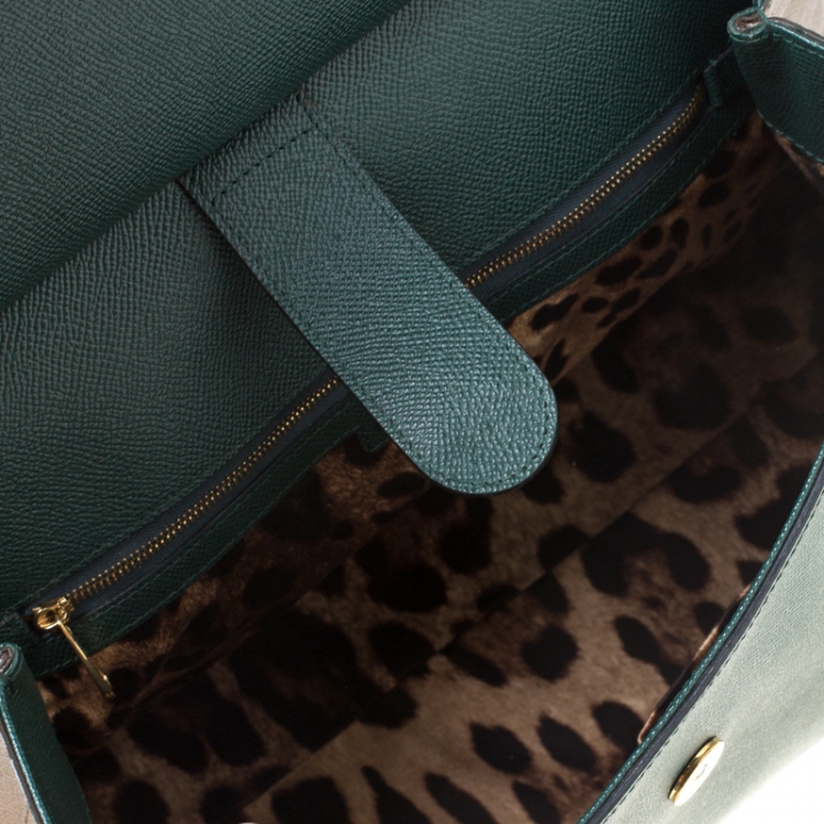 Pre Owned Dolce and Gabbana Green/Brown Leather Large Miss Sicily Top Handle Bag
