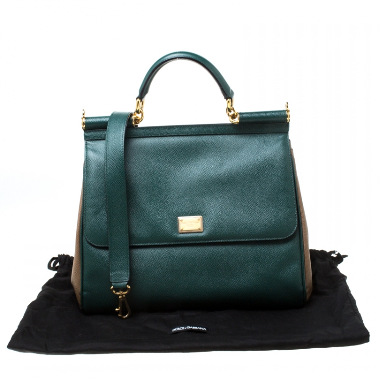 Pre Owned Dolce and Gabbana Green/Brown Leather Large Miss Sicily Top Handle Bag